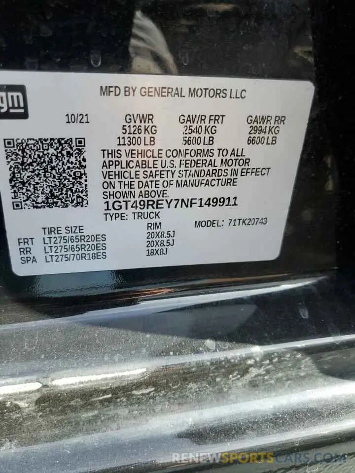12 Фотография поврежденного автомобиля 1GT49REY7NF149911 GMC SIERRA 2022