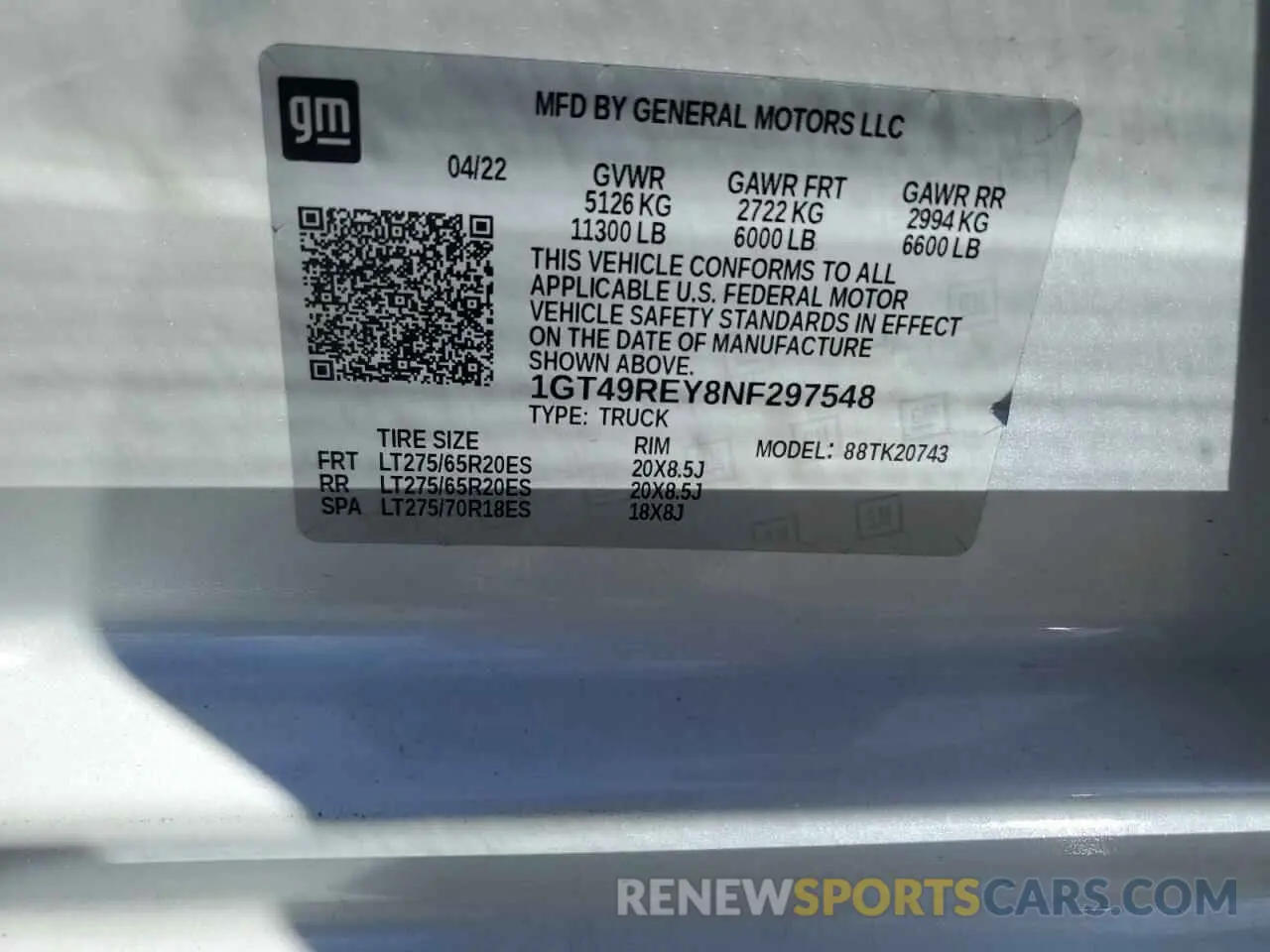 12 Photograph of a damaged car 1GT49REY8NF297548 GMC SIERRA 2022