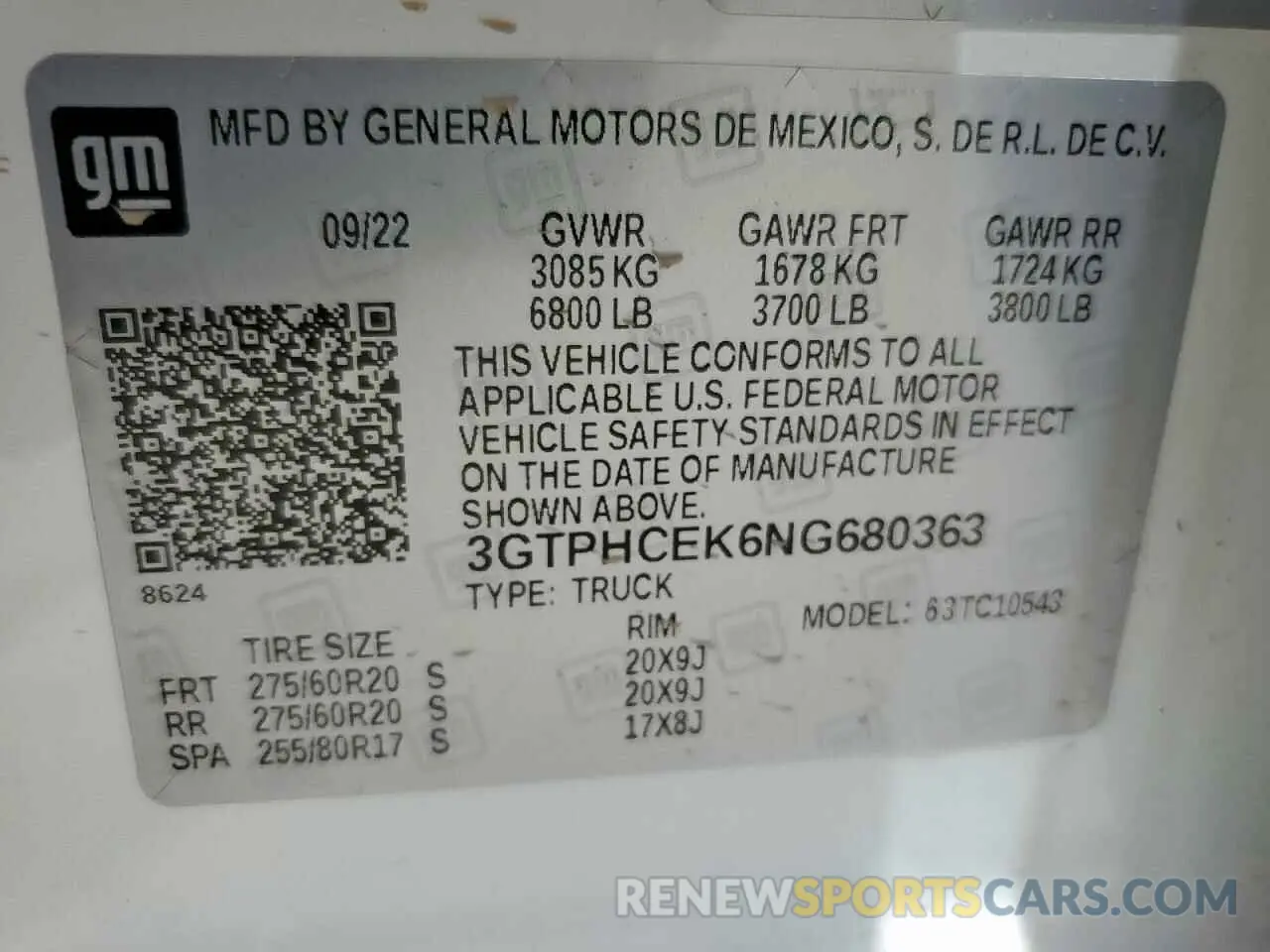 13 Photograph of a damaged car 3GTPHCEK6NG680363 GMC SIERRA 2022