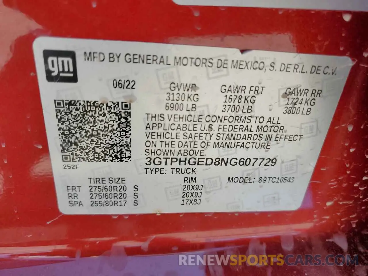 14 Photograph of a damaged car 3GTPHGED8NG607729 GMC SIERRA 2022