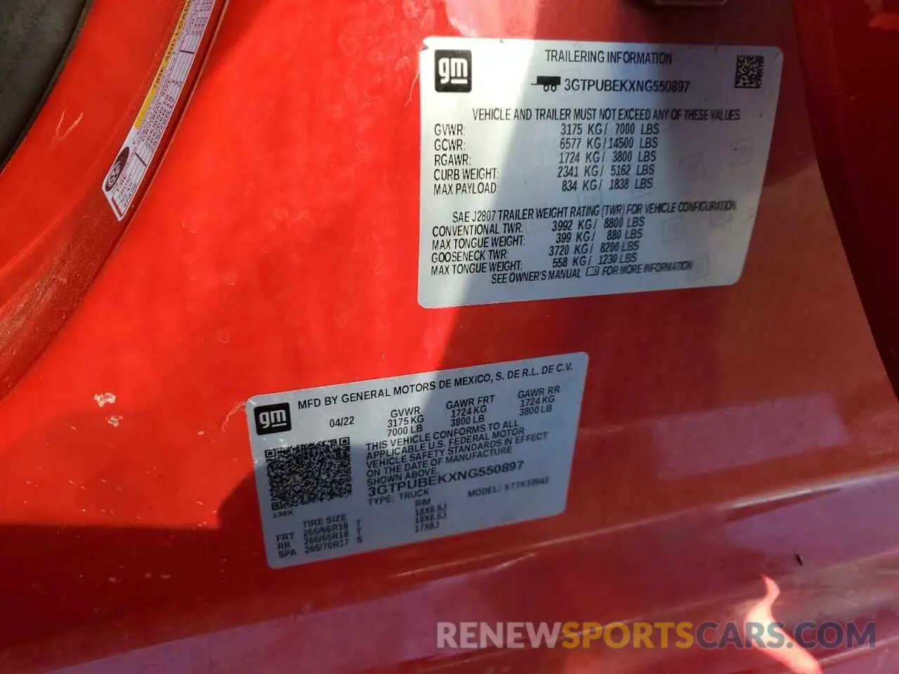 14 Photograph of a damaged car 3GTPUBEKXNG550897 GMC SIERRA 2022