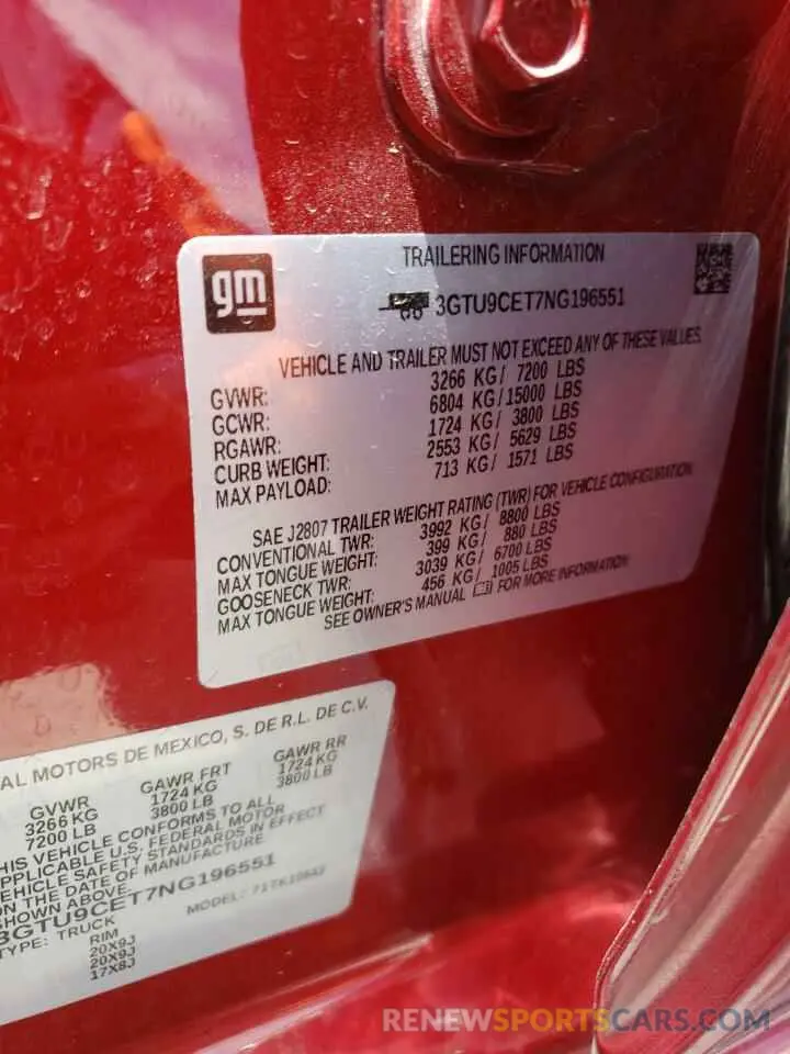 12 Фотография поврежденного автомобиля 3GTU9CET7NG196551 GMC SIERRA 2022