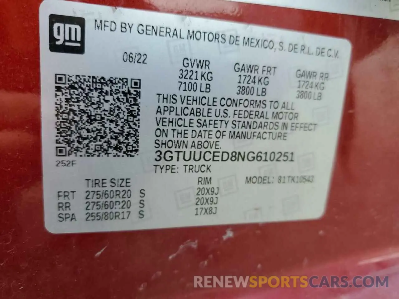 14 Photograph of a damaged car 3GTUUCED8NG610251 GMC SIERRA 2022