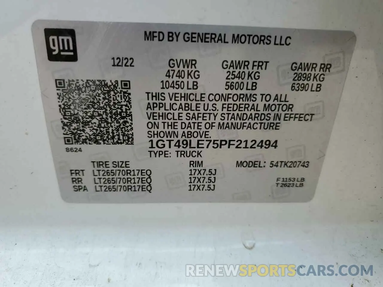 12 Photograph of a damaged car 1GT49LE75PF212494 GMC SIERRA 2023
