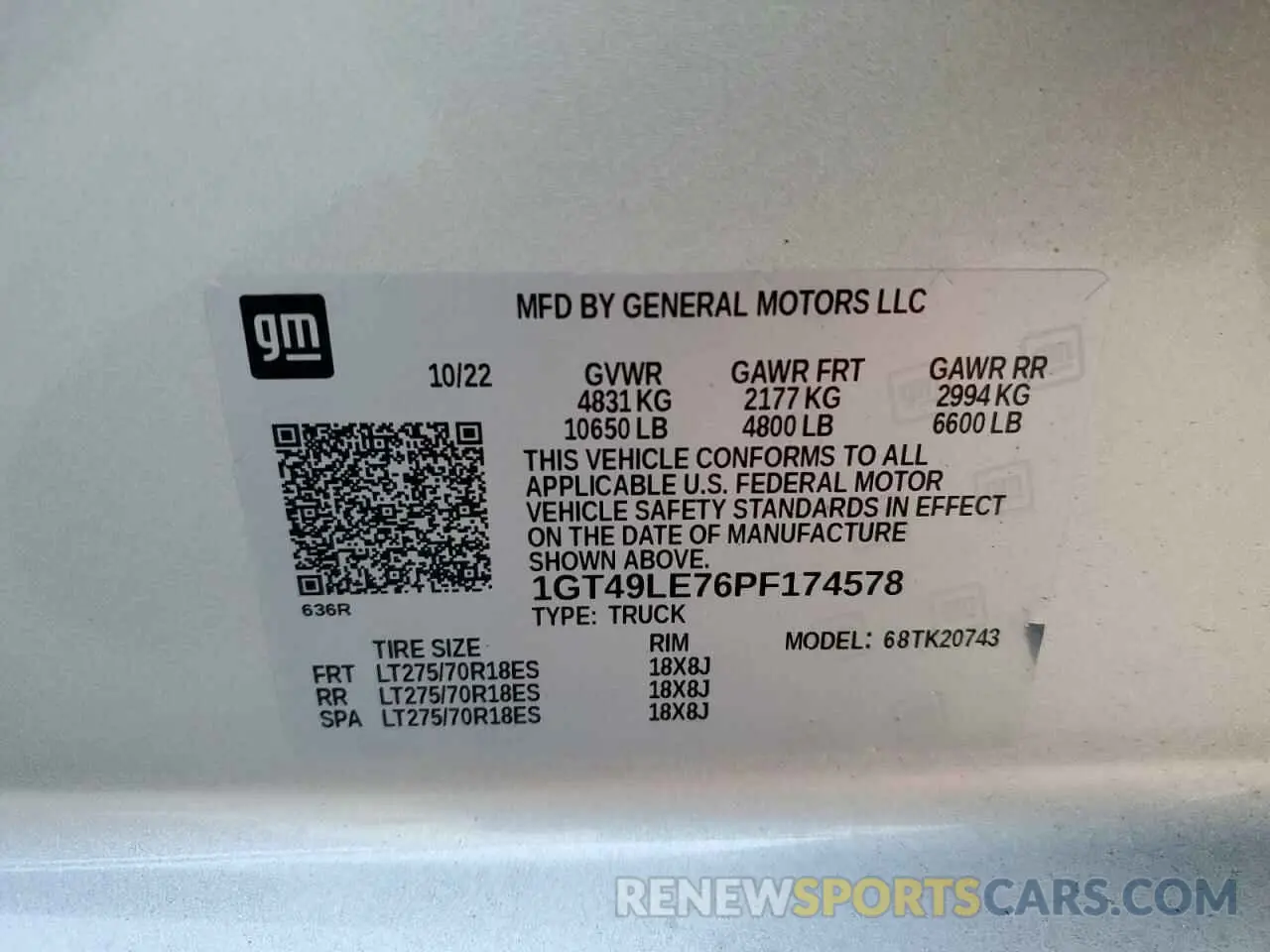 12 Photograph of a damaged car 1GT49LE76PF174578 GMC SIERRA 2023