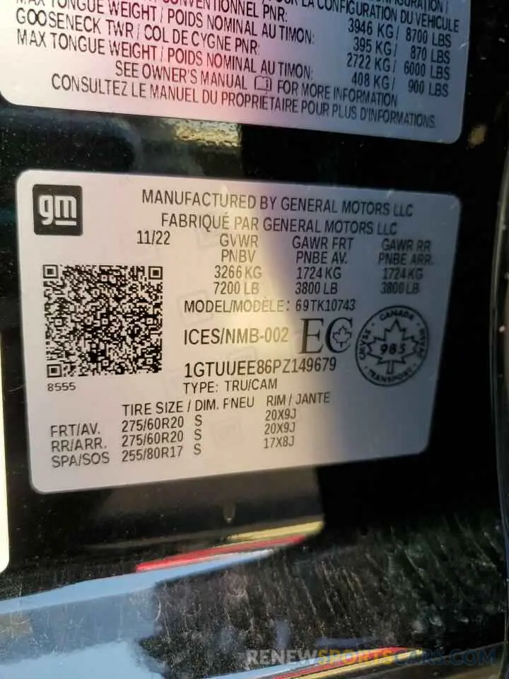 12 Фотография поврежденного автомобиля 1GTUUEE86PZ149679 GMC SIERRA 2023