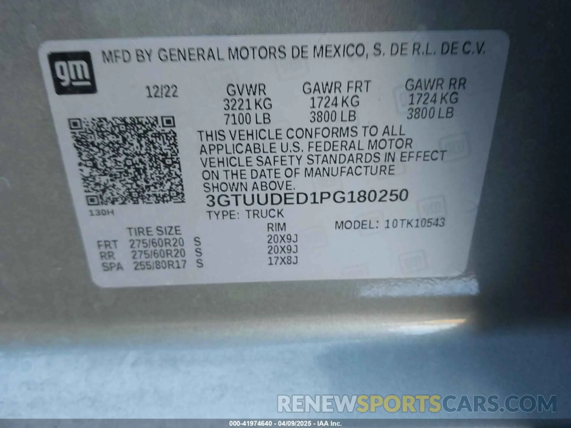 9 Фотография поврежденного автомобиля 3GTUUDED1PG18O250 GMC SIERRA 2023