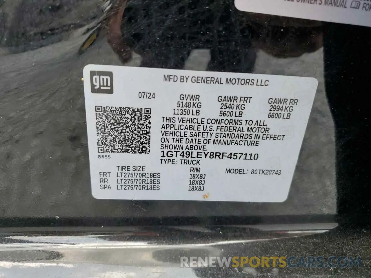13 Фотография поврежденного автомобиля 1GT49LEY8RF457110 GMC SIERRA 2024