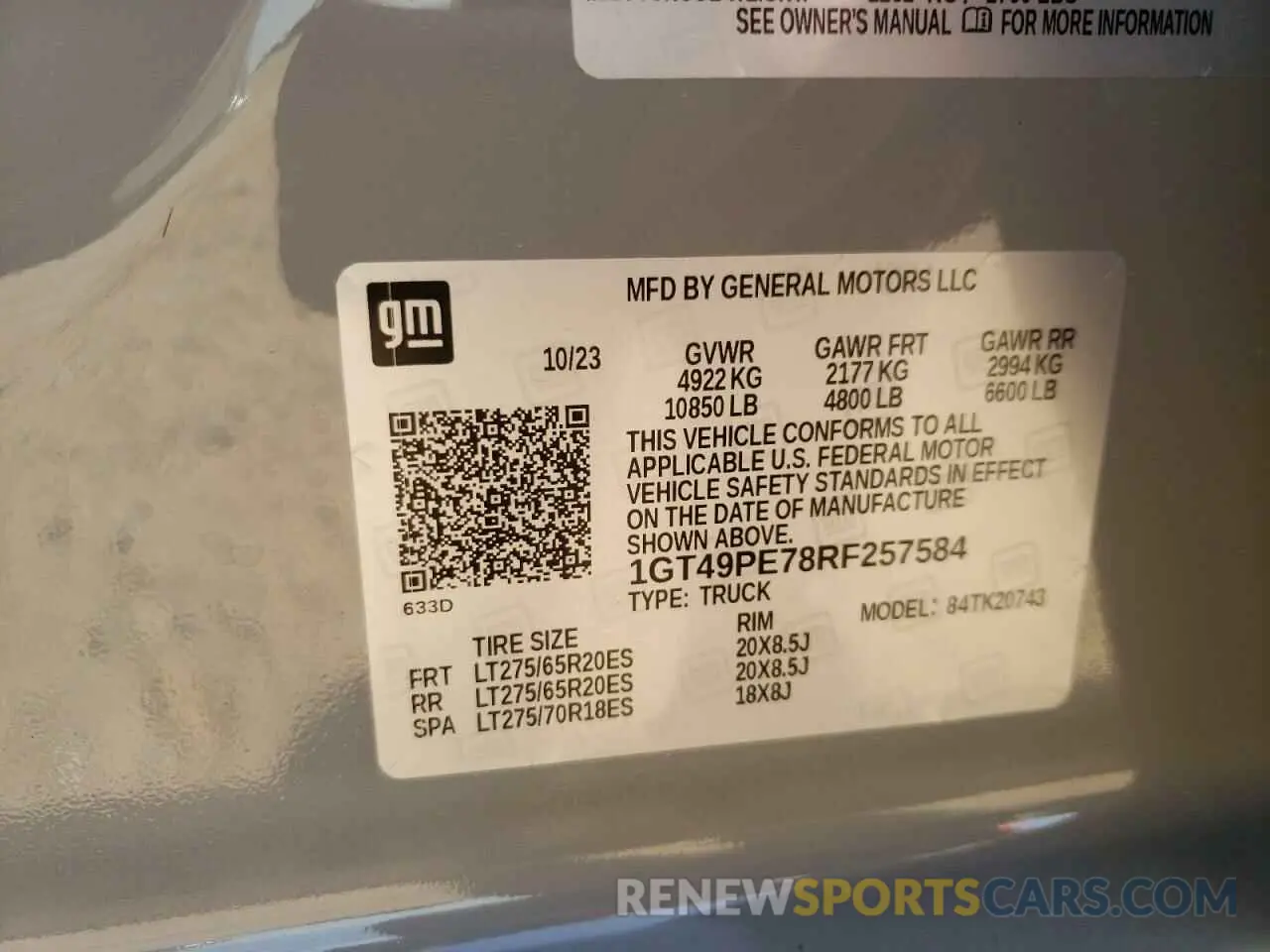 12 Фотография поврежденного автомобиля 1GT49PE78RF257584 GMC SIERRA 2024