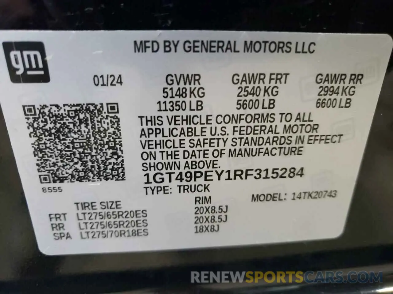12 Photograph of a damaged car 1GT49PEY1RF315284 GMC SIERRA 2024