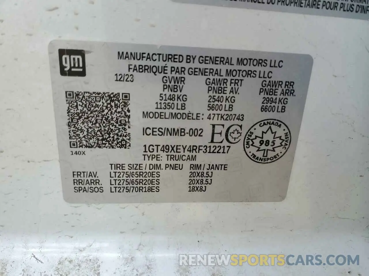 12 Фотография поврежденного автомобиля 1GT49XEY4RF312217 GMC SIERRA 2024