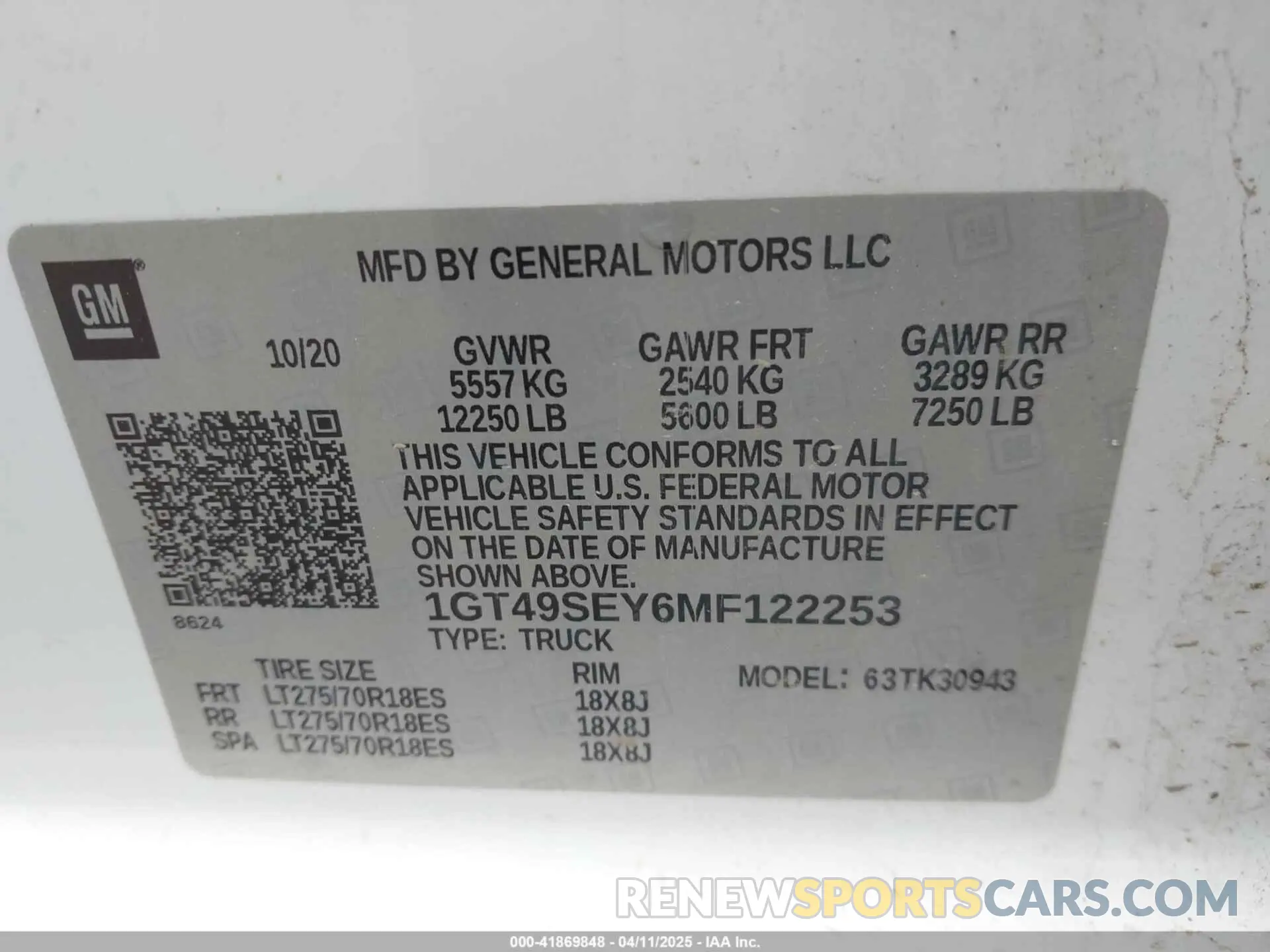 8 Photograph of a damaged car 1GT49SEY6MF122253 GMC SIERRA 3500HD 2021