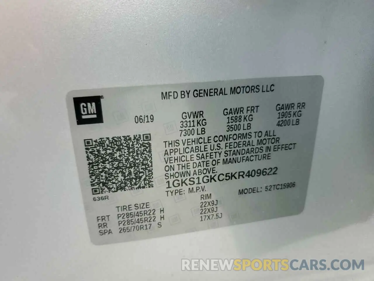 13 Фотография поврежденного автомобиля 1GKS1GKC5KR409622 GMC YUKON 2019