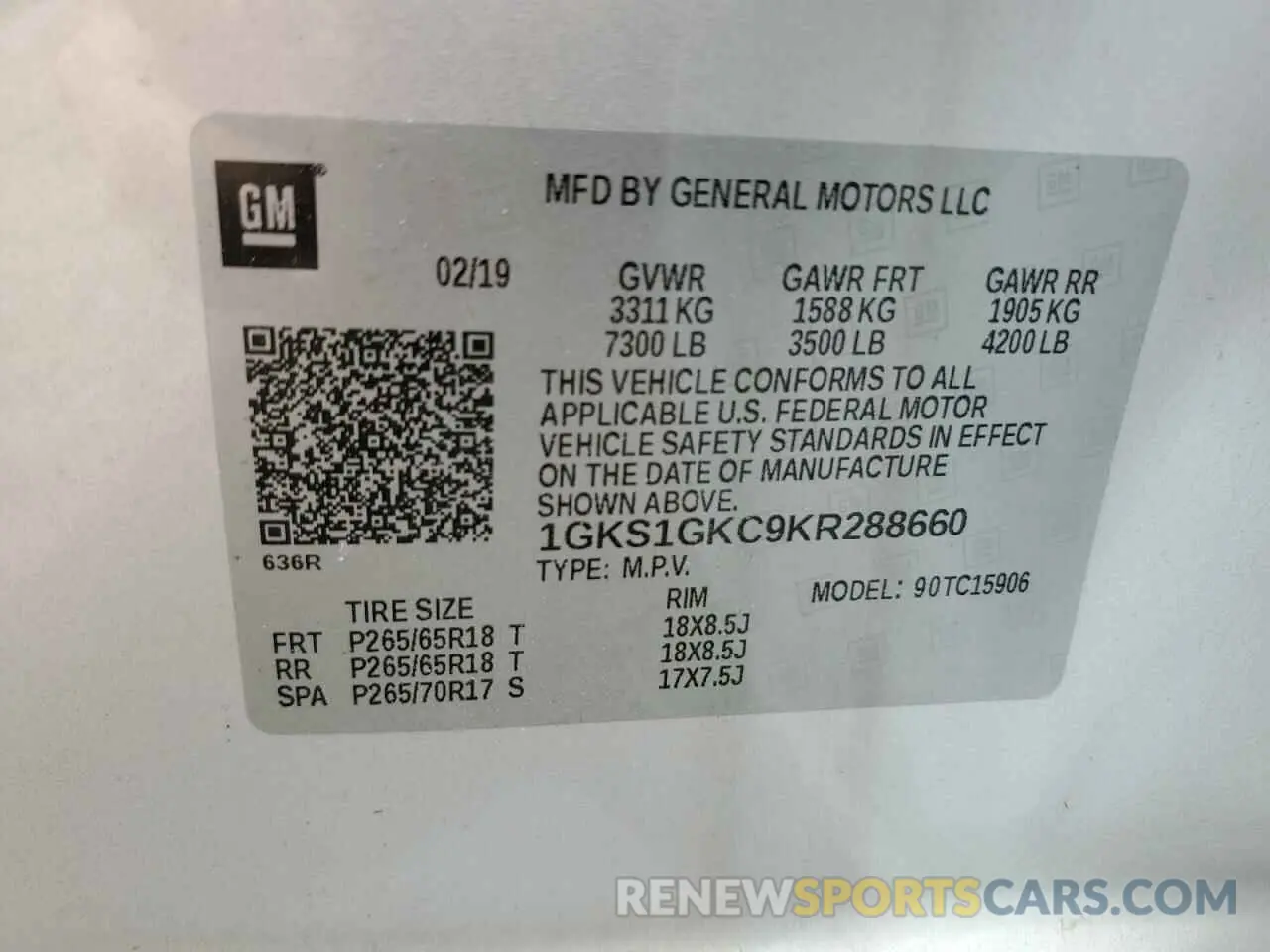13 Photograph of a damaged car 1GKS1GKC9KR288660 GMC YUKON 2019