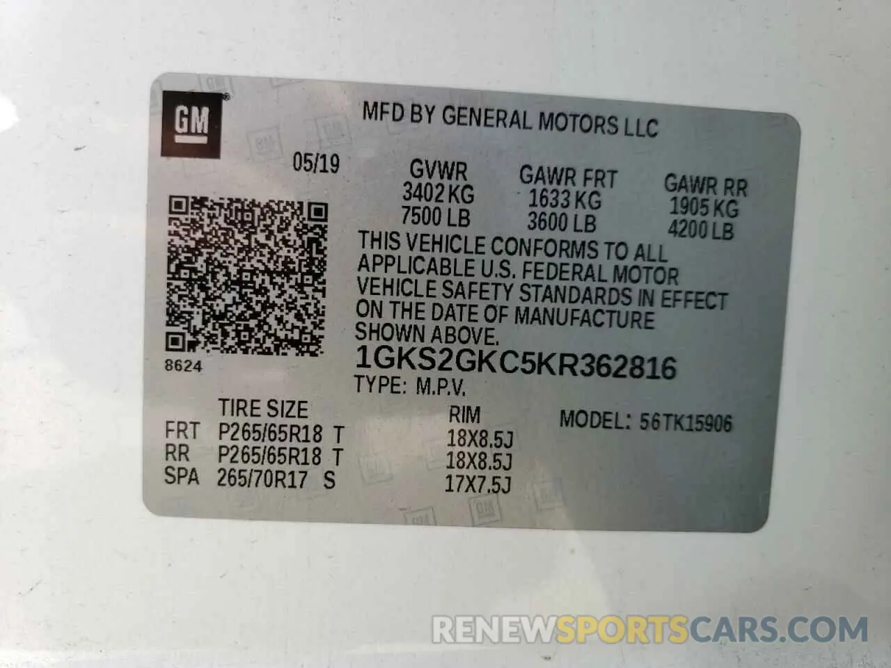 13 Photograph of a damaged car 1GKS2GKC5KR362816 GMC YUKON 2019