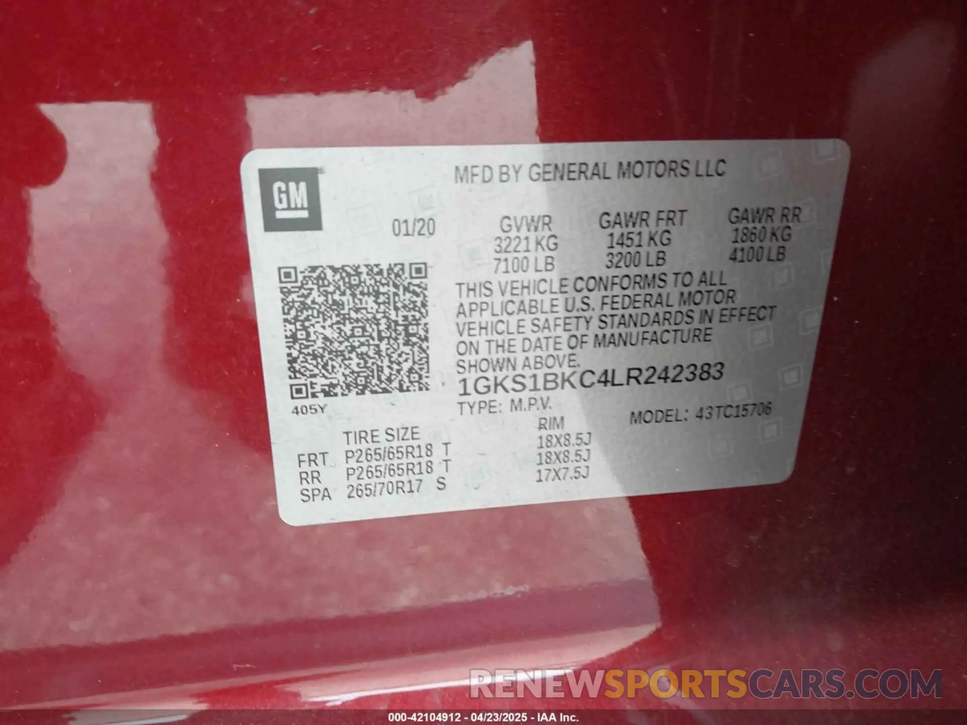 9 Фотография поврежденного автомобиля 1GKS1BKC4LR242383 GMC YUKON 2020