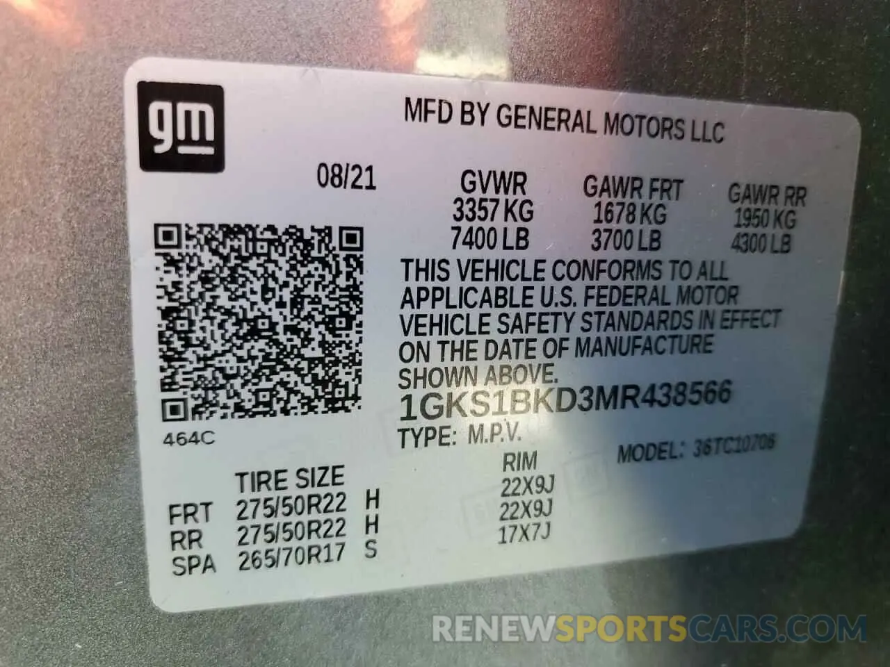 13 Фотография поврежденного автомобиля 1GKS1BKD3MR438566 GMC YUKON 2021
