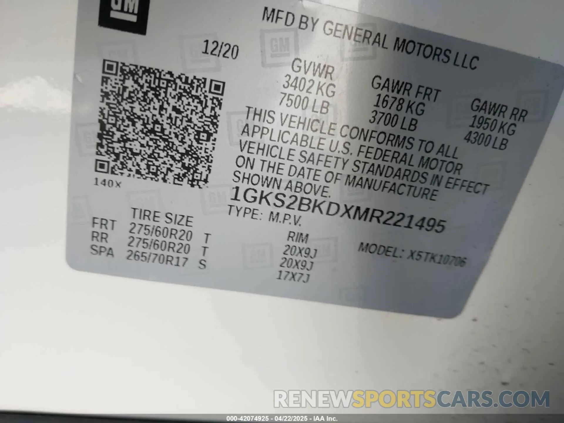 9 Фотография поврежденного автомобиля 1GKS2BKDXMR221495 GMC YUKON 2021
