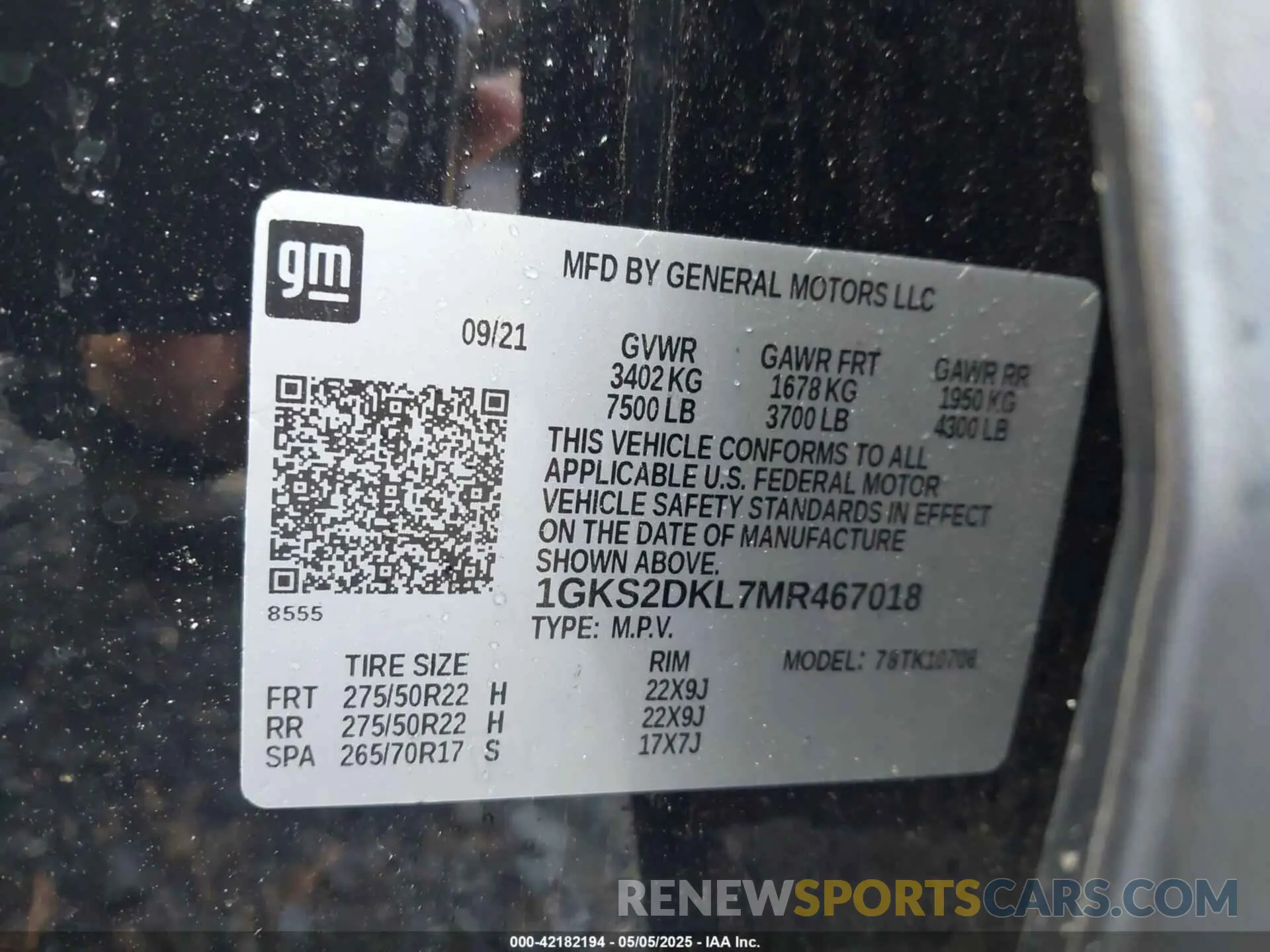 9 Фотография поврежденного автомобиля 1GKS2DKL7MR467018 GMC YUKON 2021
