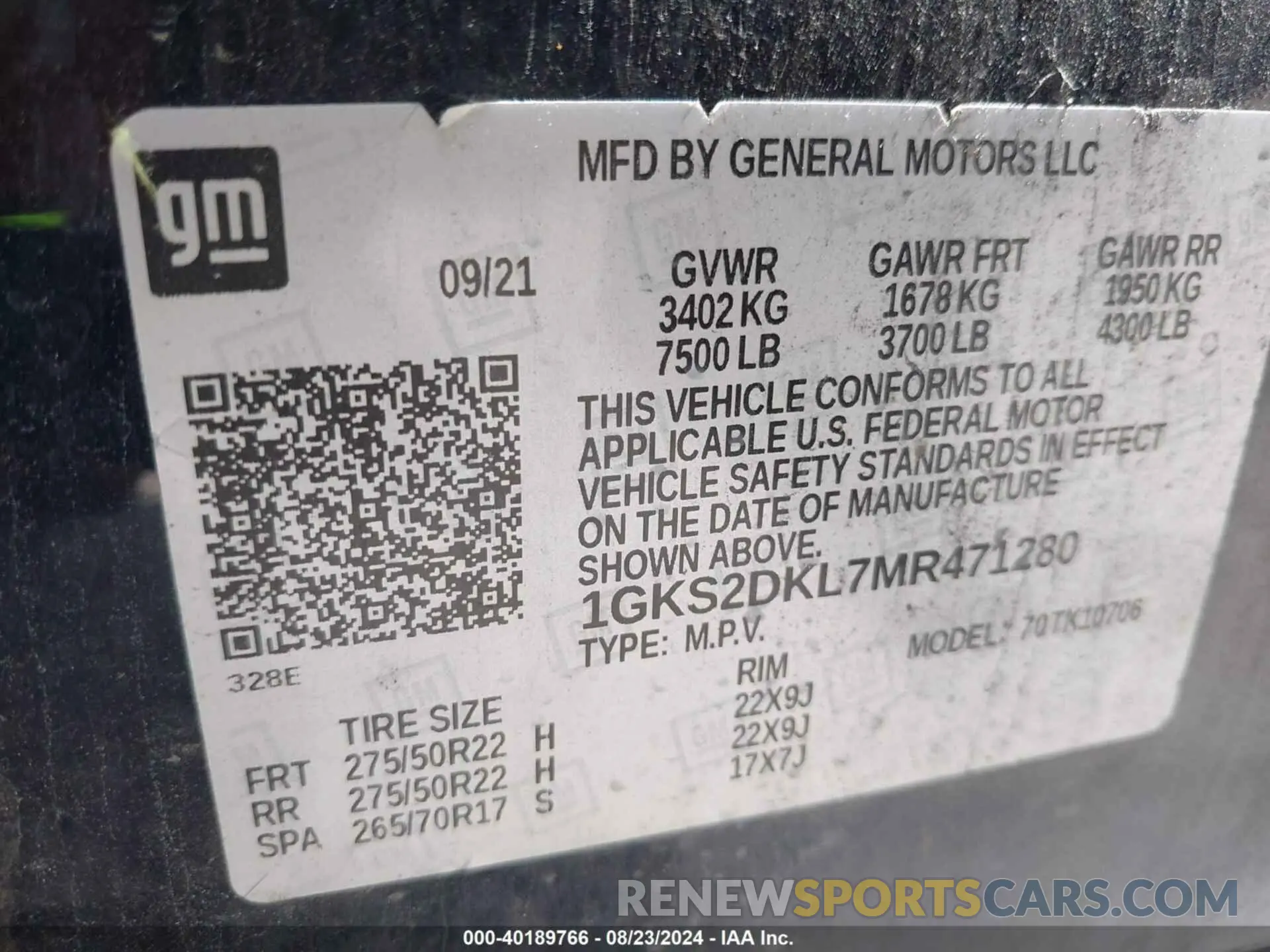 9 Фотография поврежденного автомобиля 1GKS2DKL7MR471280 GMC YUKON 2021