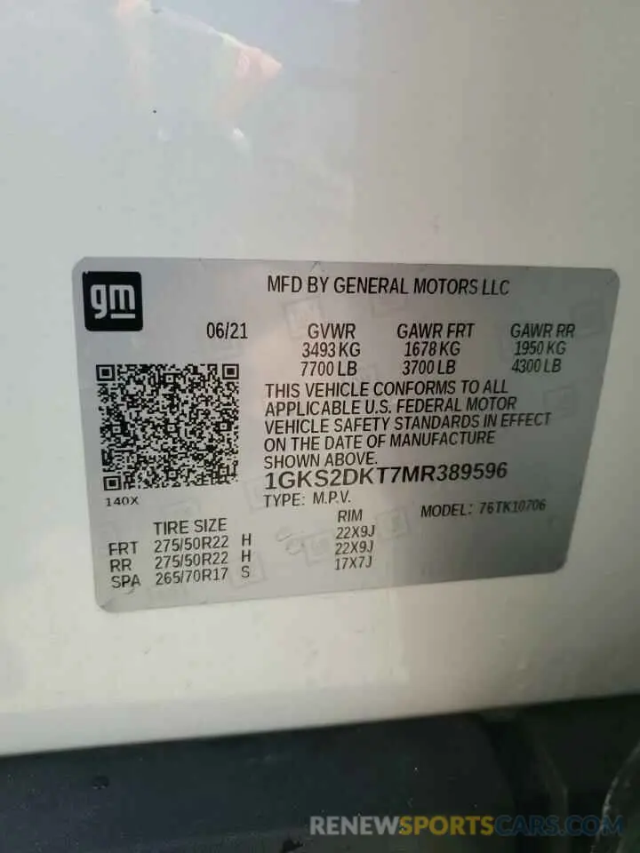 13 Фотография поврежденного автомобиля 1GKS2DKT7MR389596 GMC YUKON 2021