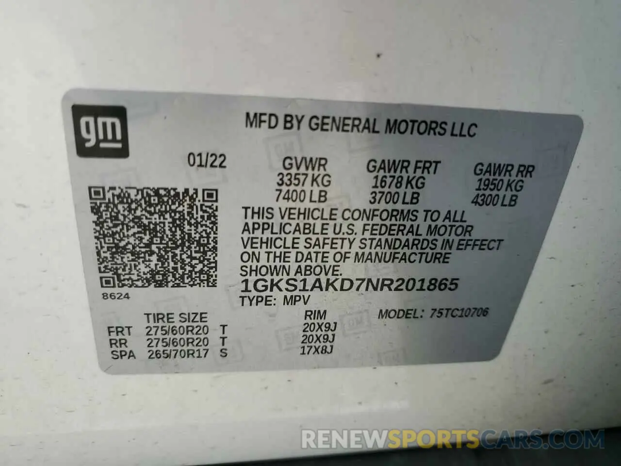 16 Photograph of a damaged car 1GKS1AKD7NR201865 GMC YUKON 2022