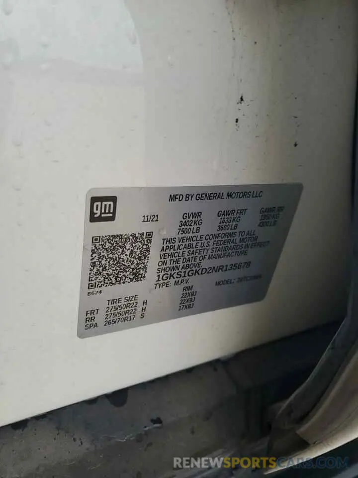 15 Фотография поврежденного автомобиля 1GKS1GKD2NR135678 GMC YUKON 2022