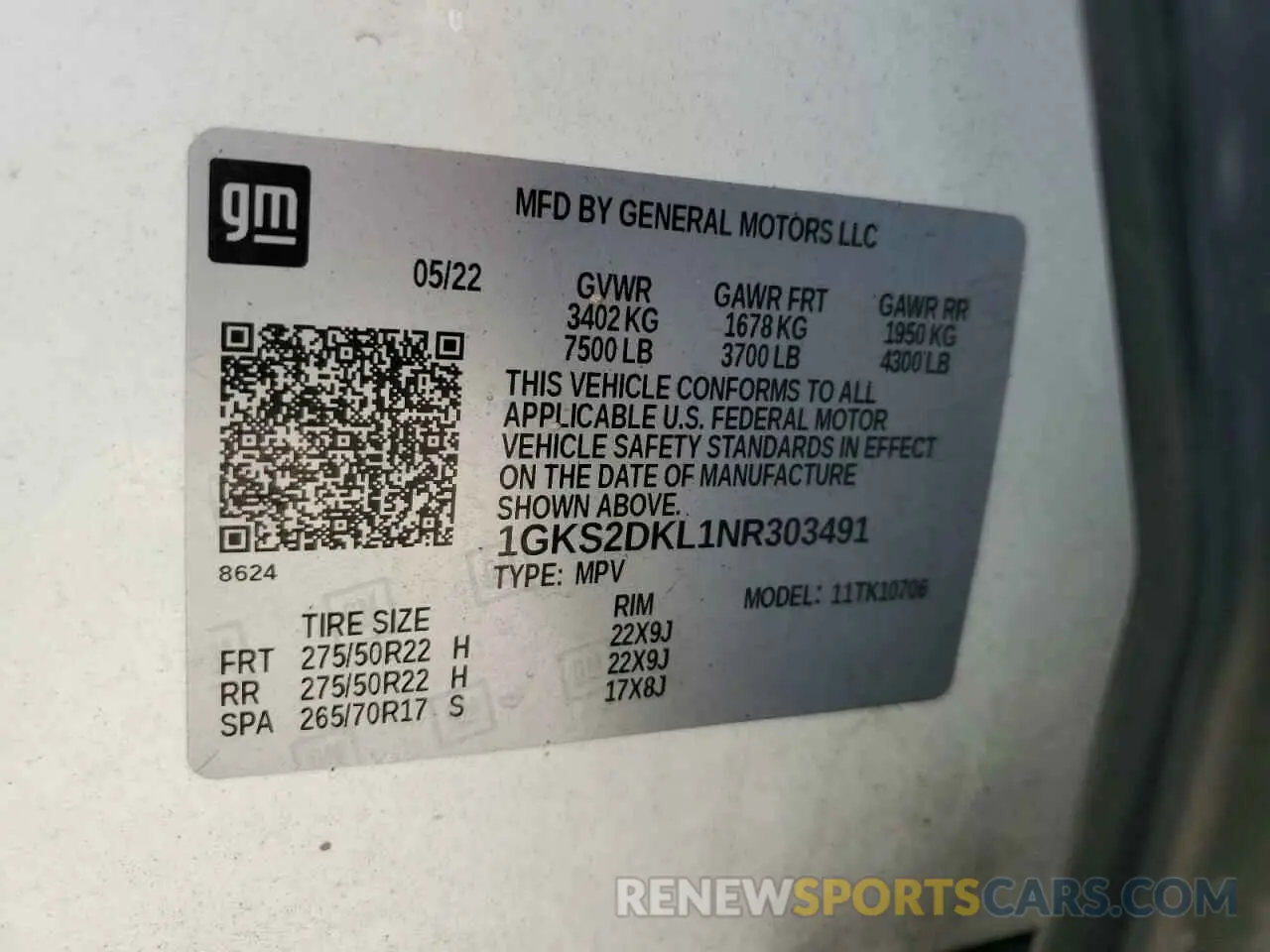 13 Фотография поврежденного автомобиля 1GKS2DKL1NR303491 GMC YUKON 2022