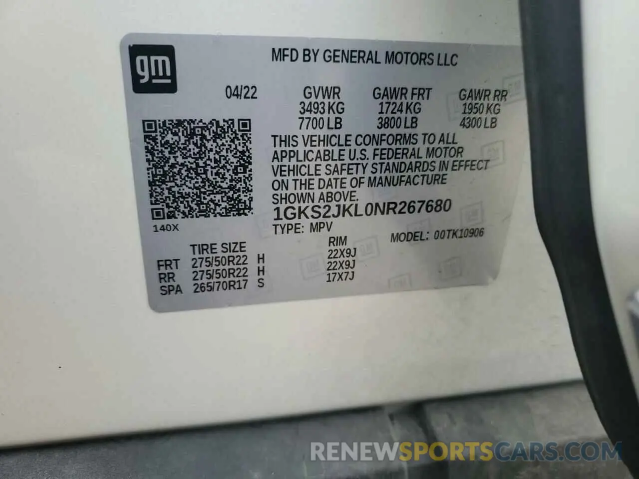12 Фотография поврежденного автомобиля 1GKS2JKL0NR267680 GMC YUKON 2022