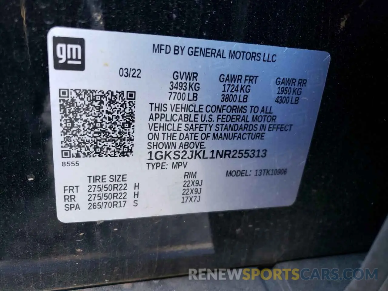 12 Photograph of a damaged car 1GKS2JKL1NR255313 GMC YUKON 2022