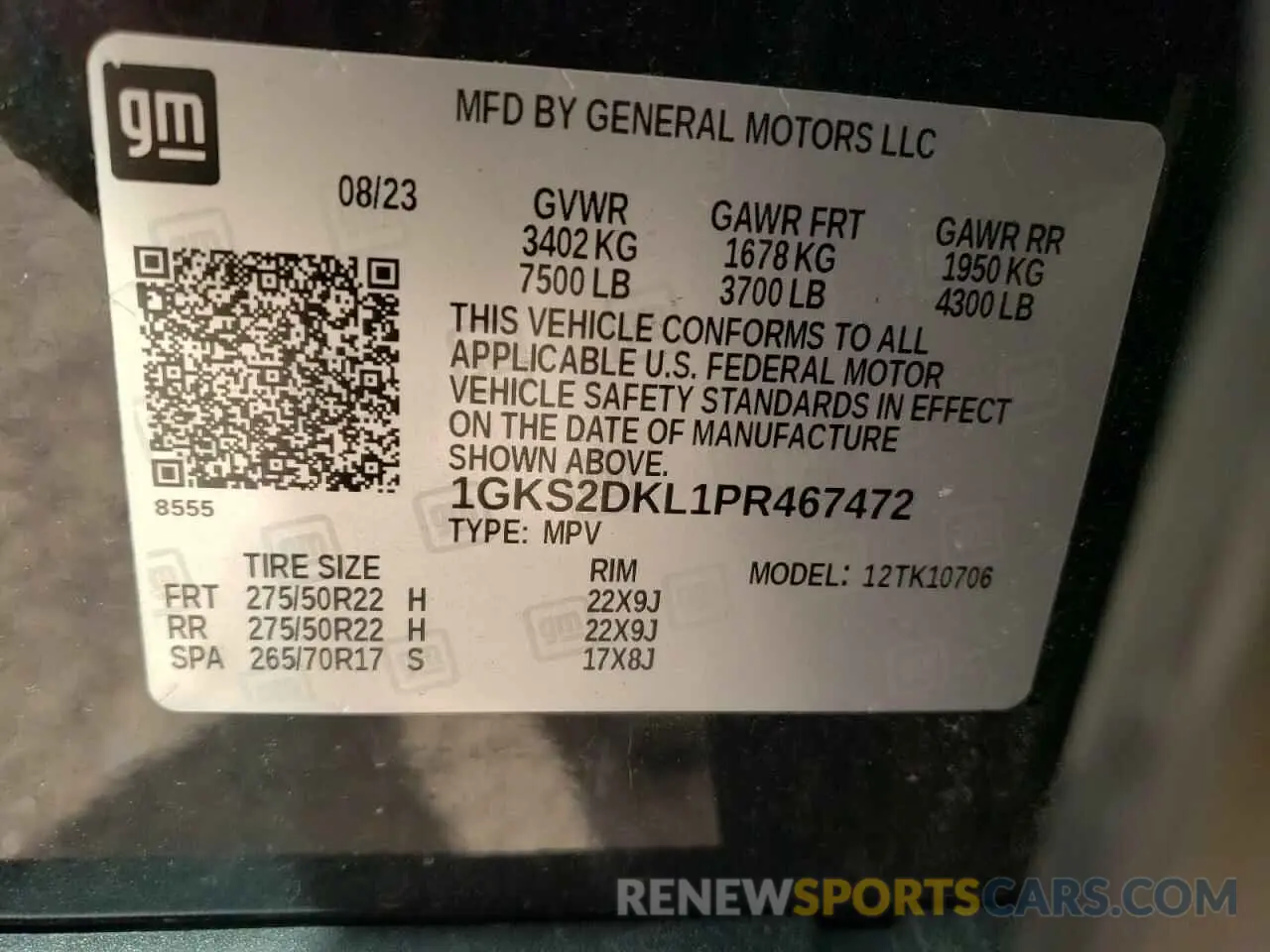 12 Photograph of a damaged car 1GKS2DKL1PR467472 GMC YUKON 2023