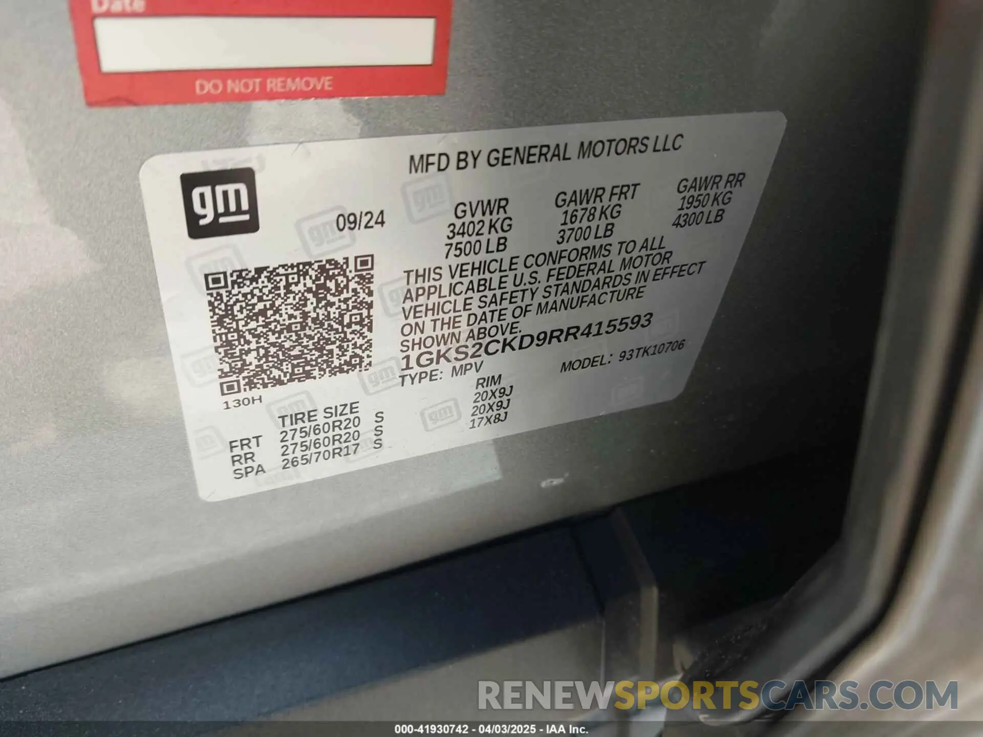 9 Фотография поврежденного автомобиля 1GKS2CKD9RR415593 GMC YUKON 2024