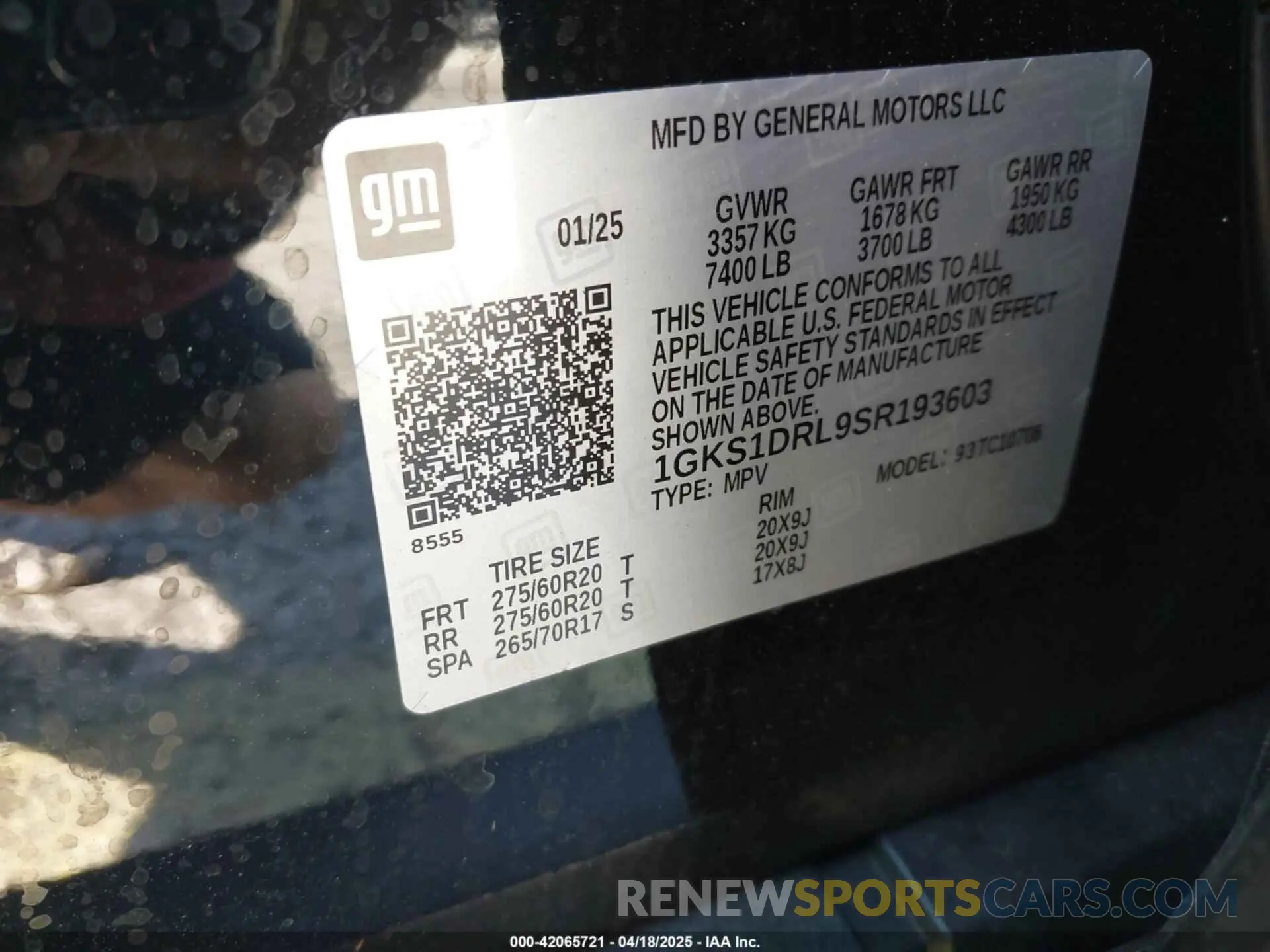 9 Фотография поврежденного автомобиля 1GKS1DRL9SR193603 GMC YUKON 2025
