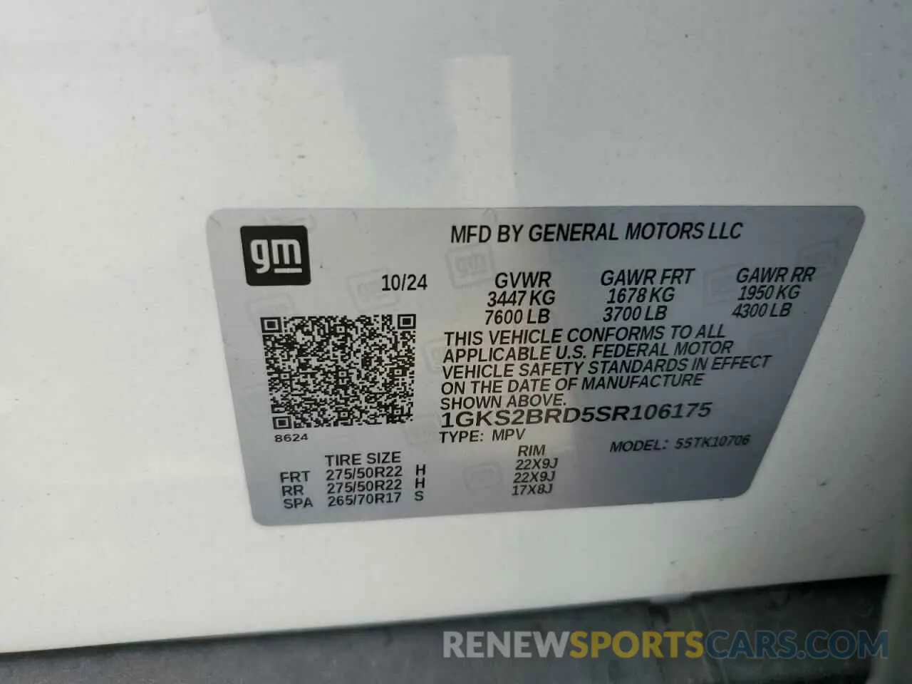 12 Фотография поврежденного автомобиля 1GKS2BRD5SR106175 GMC YUKON ELEV 2025