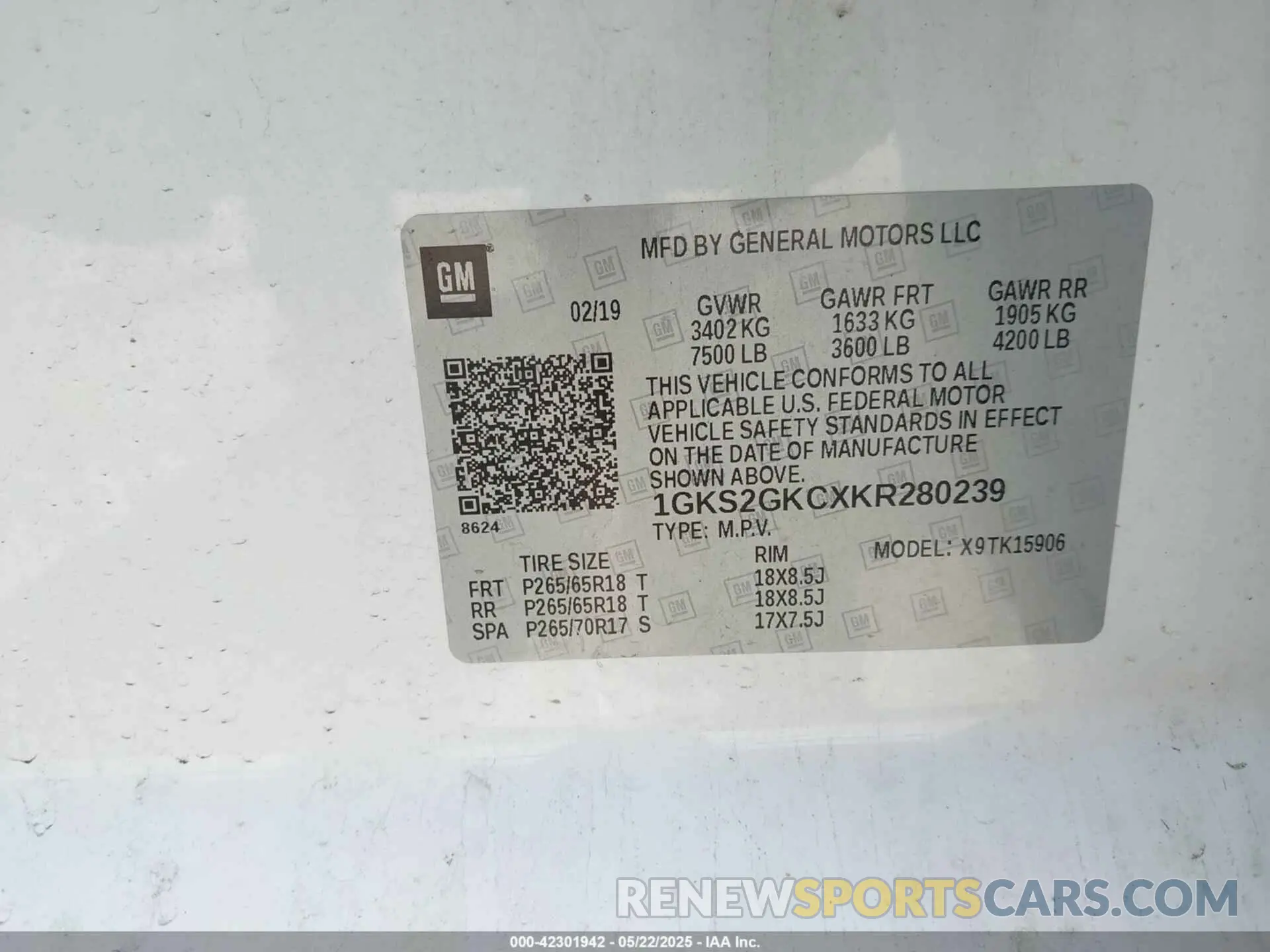 9 Фотография поврежденного автомобиля 1GKS2GKCXKR280239 GMC YUKON XL 2019