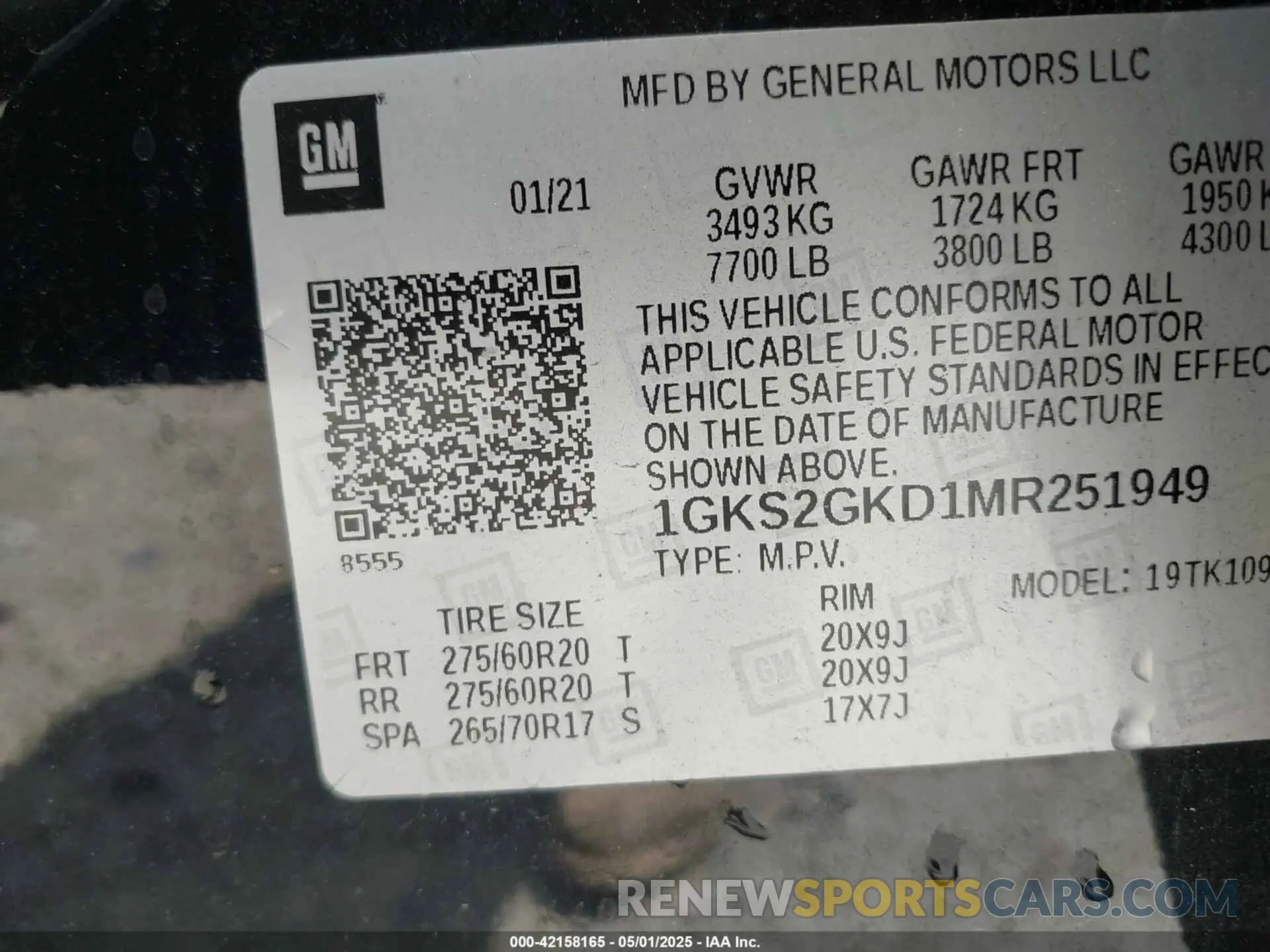 9 Фотография поврежденного автомобиля 1GKS2GKD1MR251949 GMC YUKON XL 2021