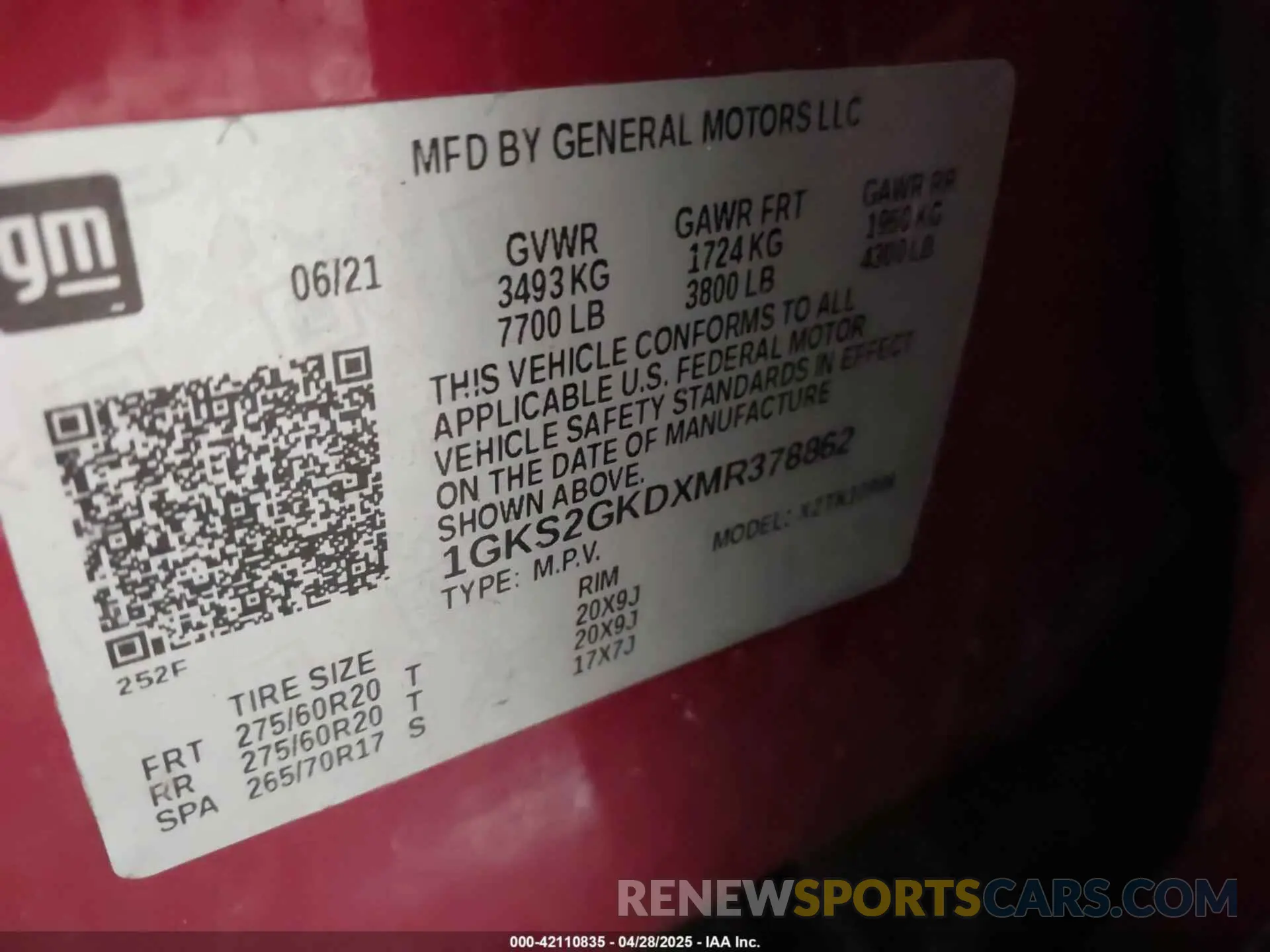 9 Photograph of a damaged car 1GKS2GKDXMR378862 GMC YUKON XL 2021