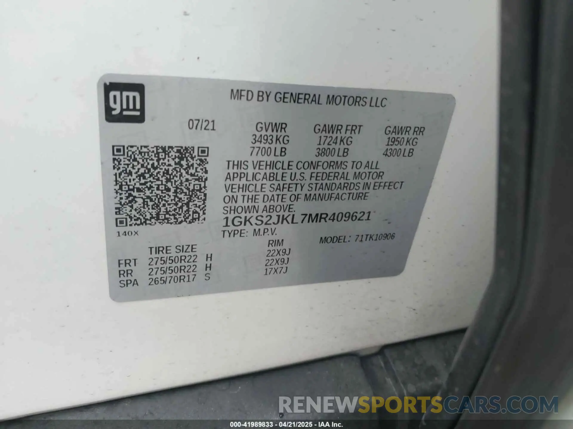 9 Фотография поврежденного автомобиля 1GKS2JKL7MR409621 GMC YUKON XL 2021