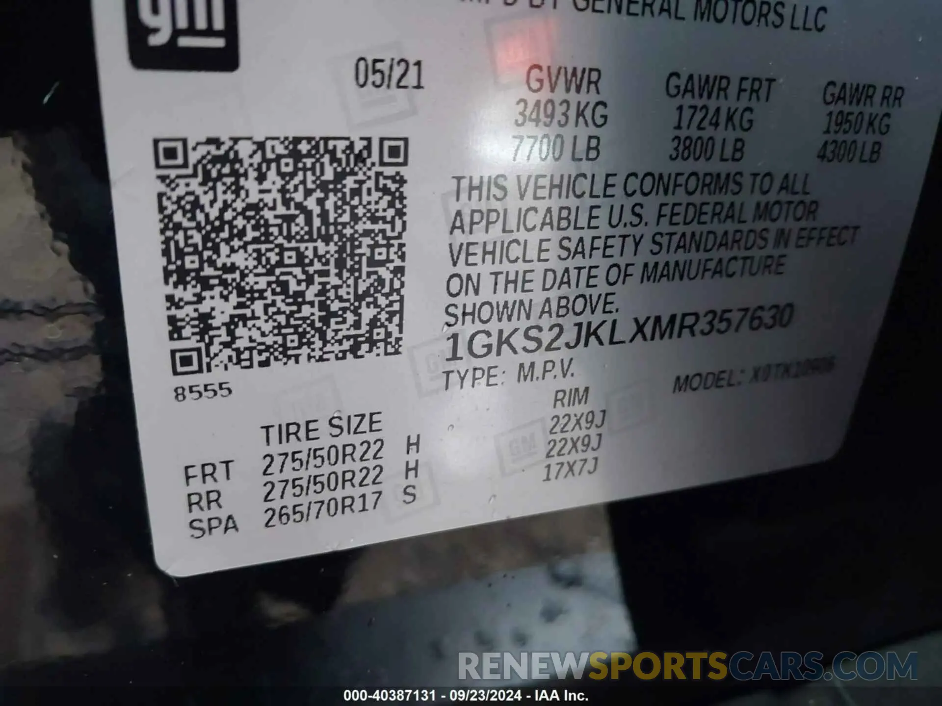 9 Фотография поврежденного автомобиля 1GKS2JKLXMR357630 GMC YUKON XL 2021