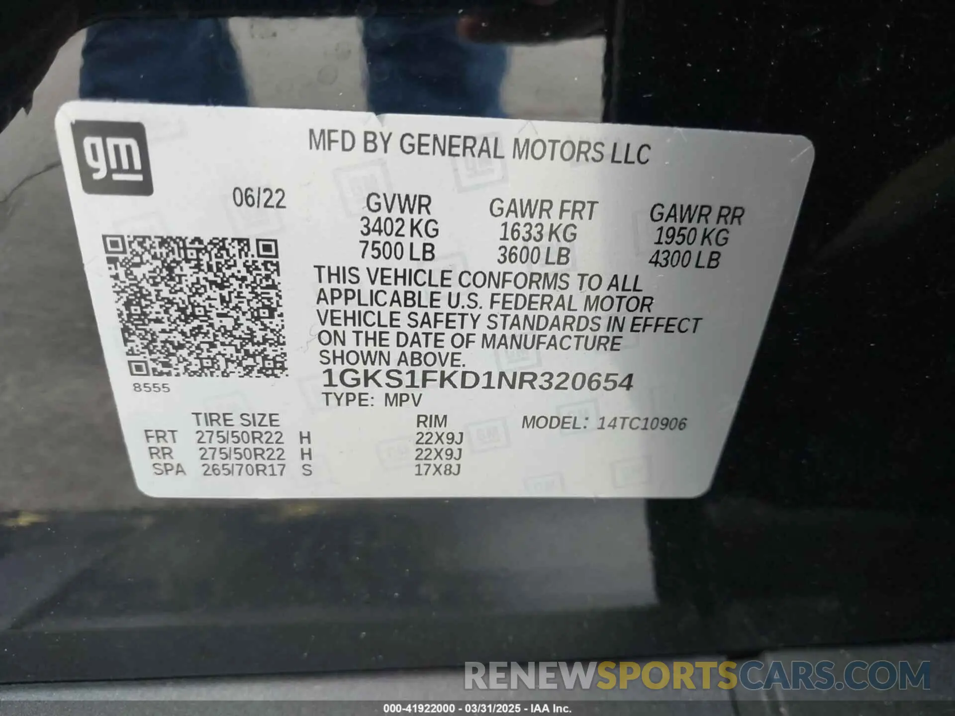 9 Фотография поврежденного автомобиля 1GKS1FKD1NR320654 GMC YUKON XL 2022