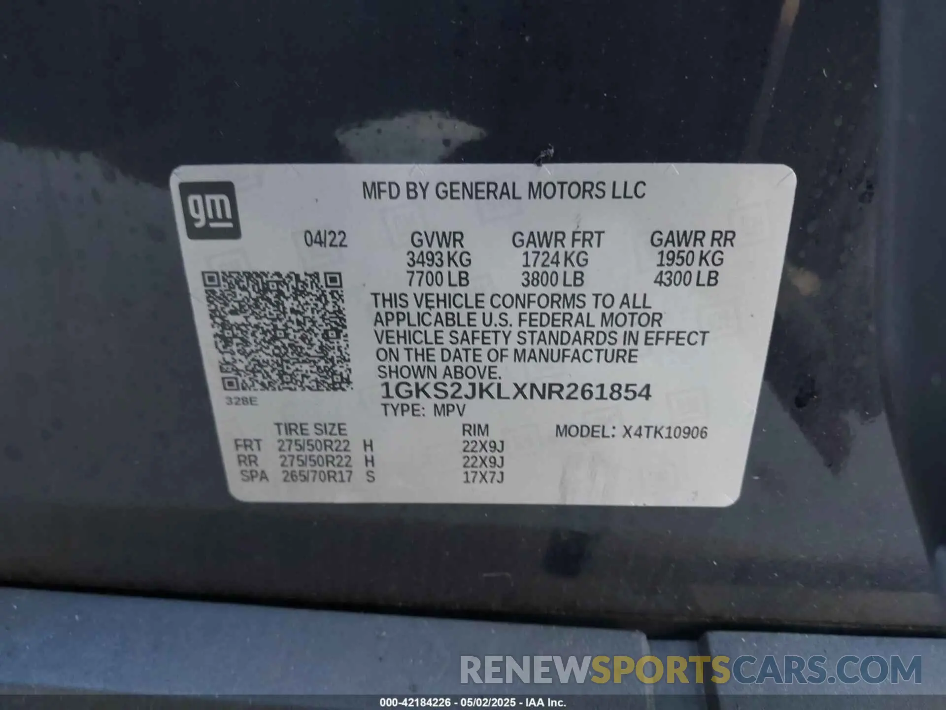 9 Фотография поврежденного автомобиля 1GKS2JKLXNR261854 GMC YUKON XL 2022