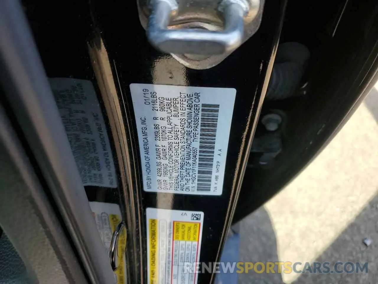 12 Photograph of a damaged car 1HGCV1F11KA040557 HONDA ACCORD 2019