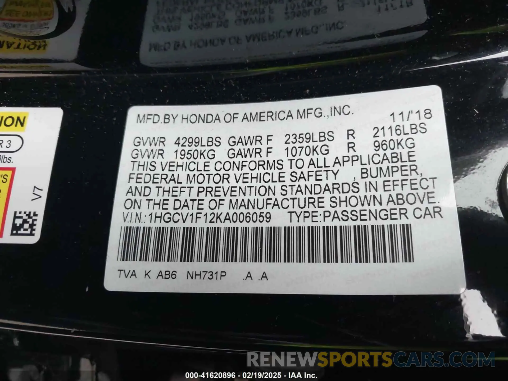 9 Photograph of a damaged car 1HGCV1F12KA006059 HONDA ACCORD 2019