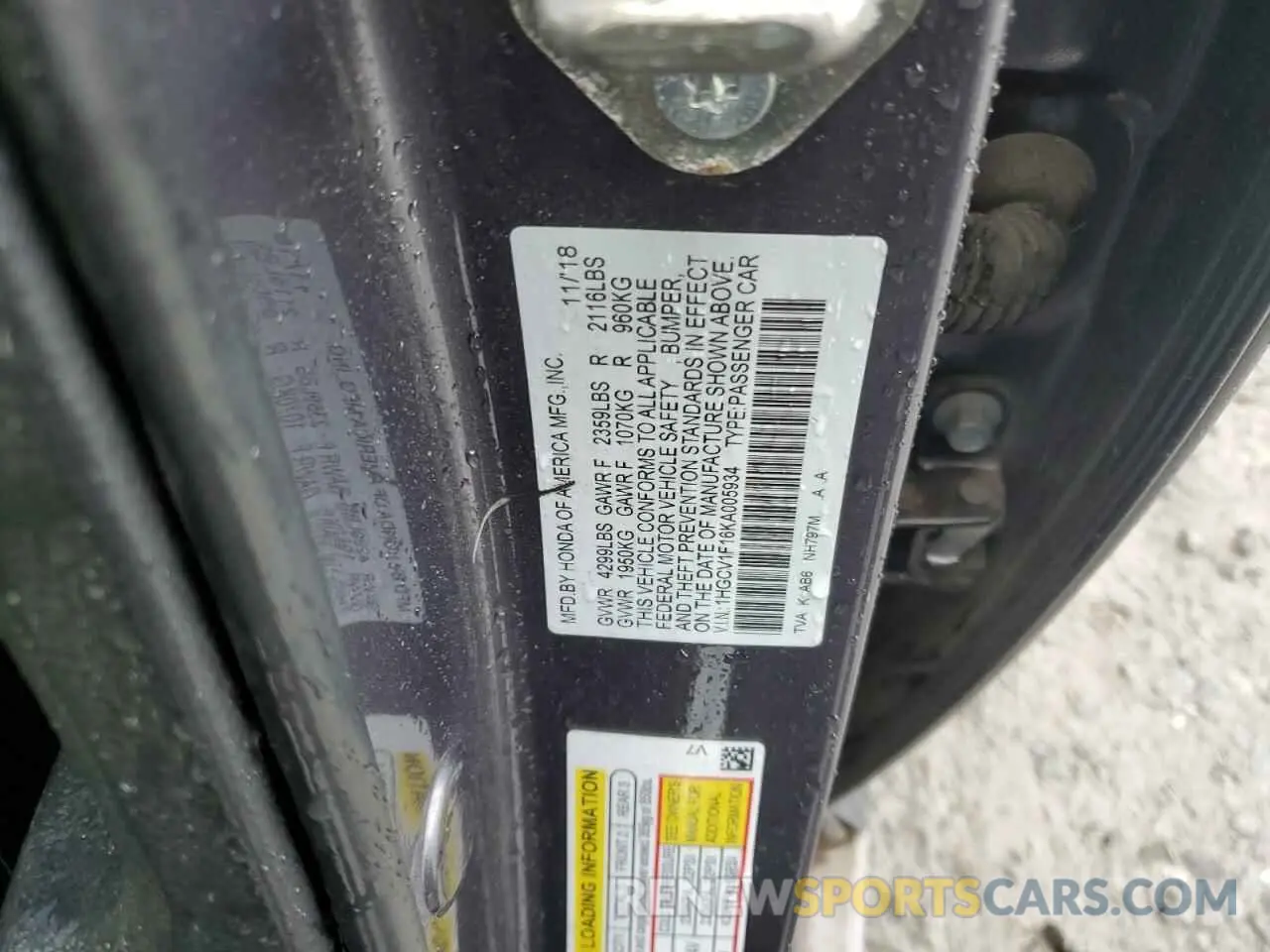 14 Photograph of a damaged car 1HGCV1F16KA005934 HONDA ACCORD 2019