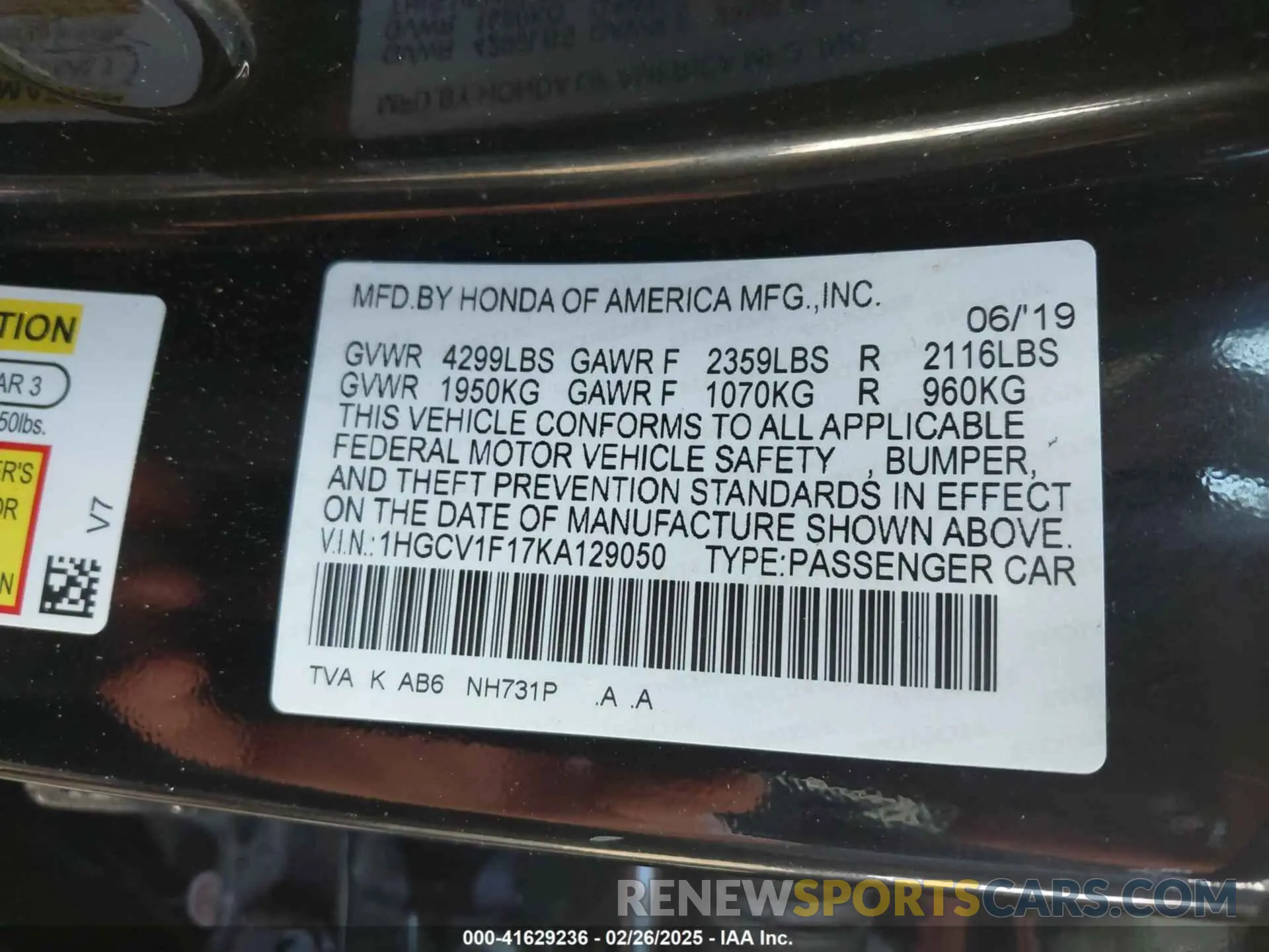 9 Фотография поврежденного автомобиля 1HGCV1F17KA129050 HONDA ACCORD 2019
