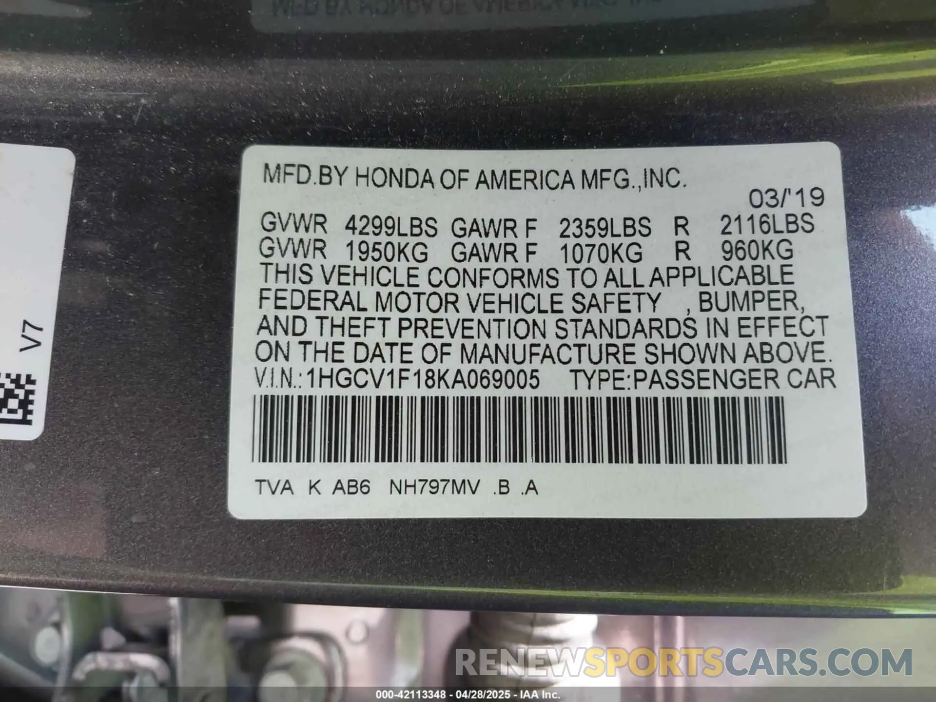 9 Фотография поврежденного автомобиля 1HGCV1F18KA069005 HONDA ACCORD 2019