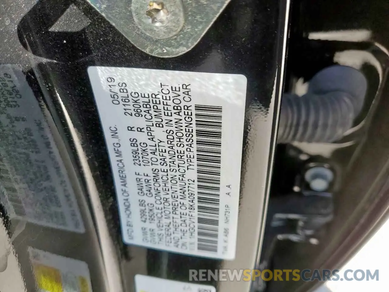 13 Фотография поврежденного автомобиля 1HGCV1F18KA097712 HONDA ACCORD 2019