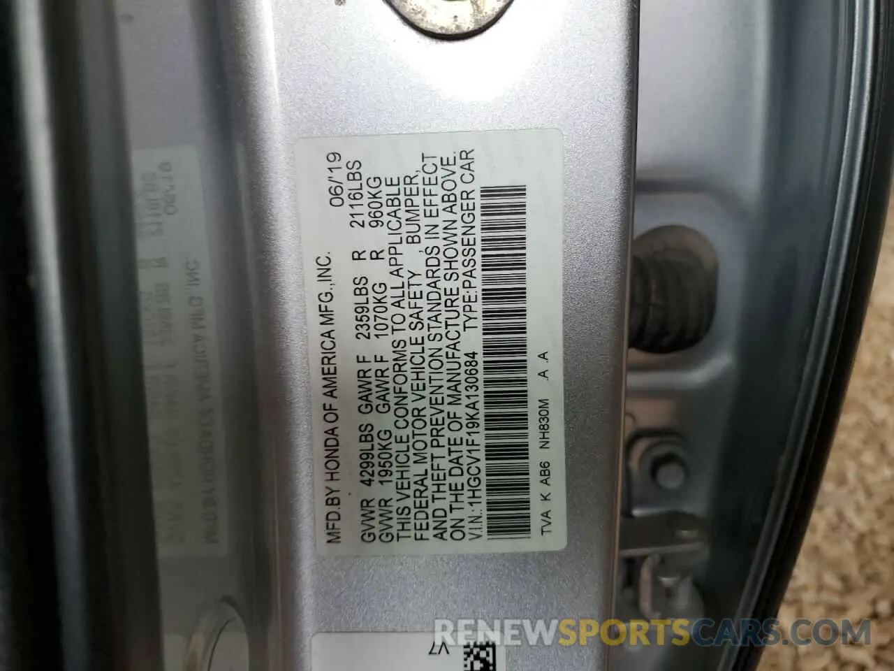 12 Фотография поврежденного автомобиля 1HGCV1F19KA130684 HONDA ACCORD 2019