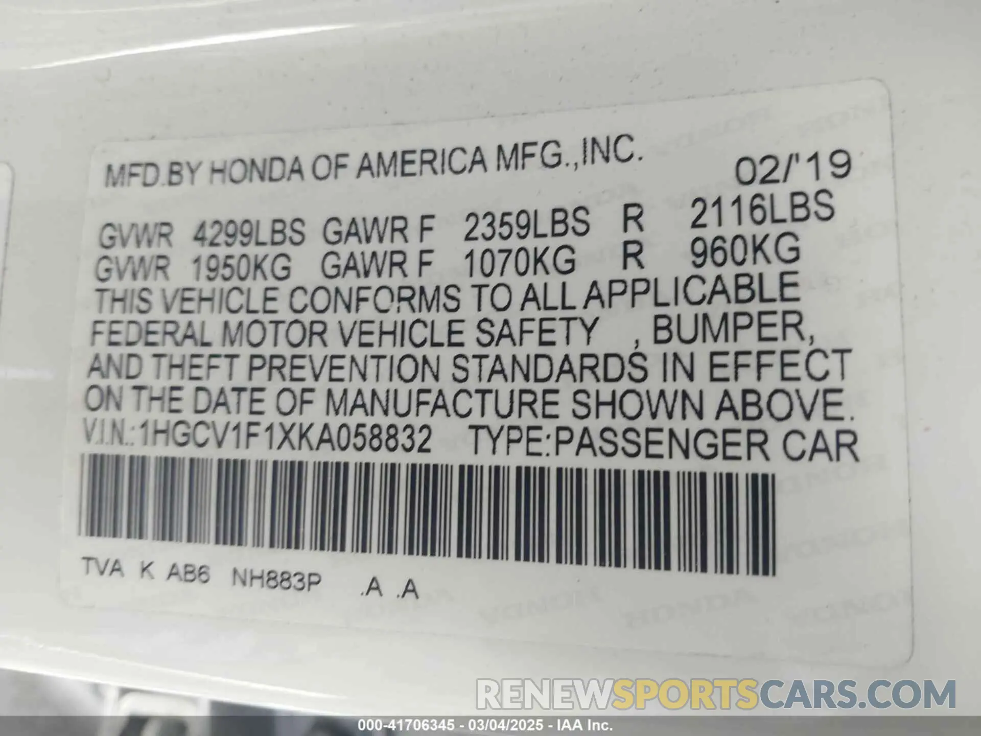 9 Photograph of a damaged car 1HGCV1F1XKA058832 HONDA ACCORD 2019