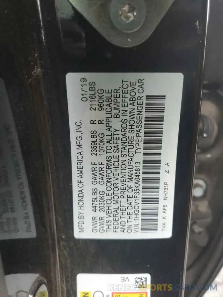 13 Photograph of a damaged car 1HGCV1F35KA045813 HONDA ACCORD 2019